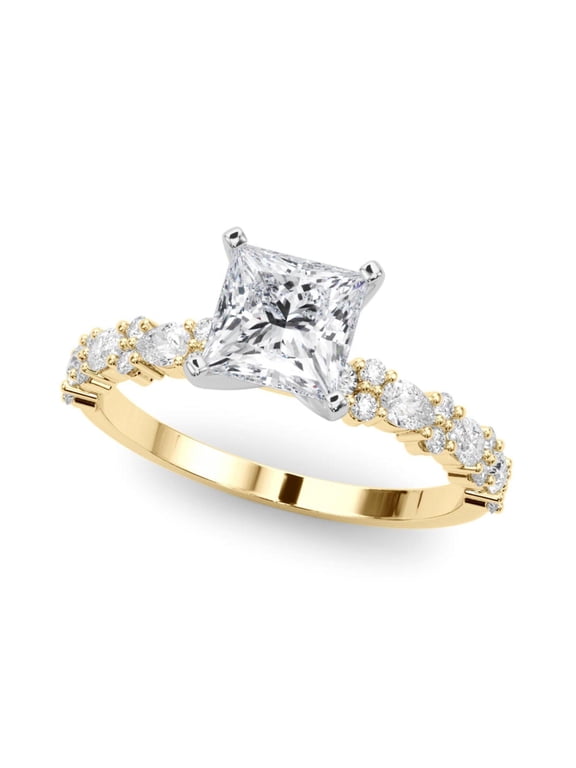 Princess Cut Solitaire With Accents Engagement Ring 10K White Gold