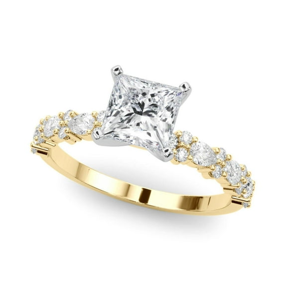 Princess Cut Solitaire With Accents Engagement Ring 14K Yellow Gold