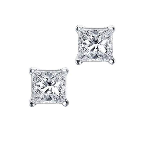 Princess Cut Square CZ Sterling Silver Basket Set Stud Earrings 10mm