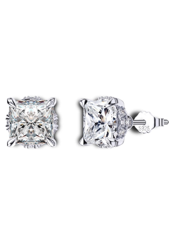 Princess Cut Stud Earrings for Women 4ct Simulated Diamond Sterling Silver Ginger Lyne