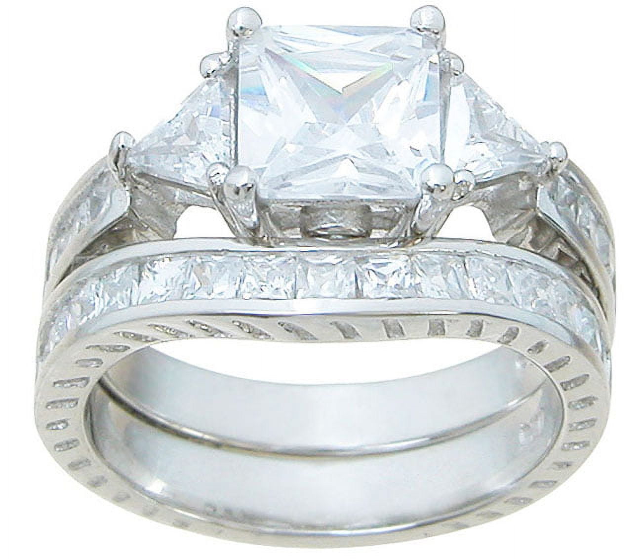 Princess Cut Trillion White CZ Wedding Engagement Ring Set Size