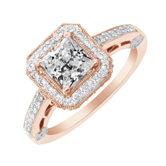 AFFY Princess Cut White Cubic Zirconia Engagement Ring in 14k Rose Gold Over Sterling Silver (1.35 Cttw) Size - 9.5