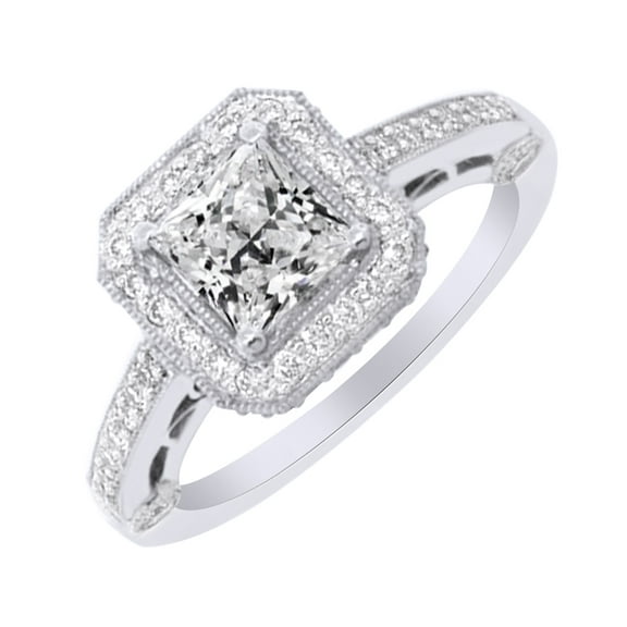 AFFY Princess Cut White Cubic Zirconia Engagement Ring in 14k White Gold Over Sterling Silver (1.35 Cttw) Size - 4
