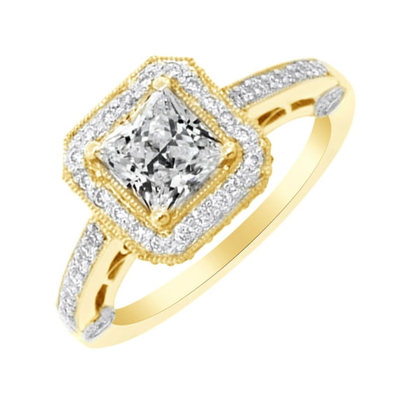AFFY Princess Cut White Cubic Zirconia Engagement Ring in 14k Yellow Gold Over Sterling Silver (1.35 Cttw) Size - 4.5