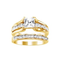 AFFY Princess Cut White Cubic Zirconia Wedding Ring Set In 14k Yellow Gold Over Sterling Silver