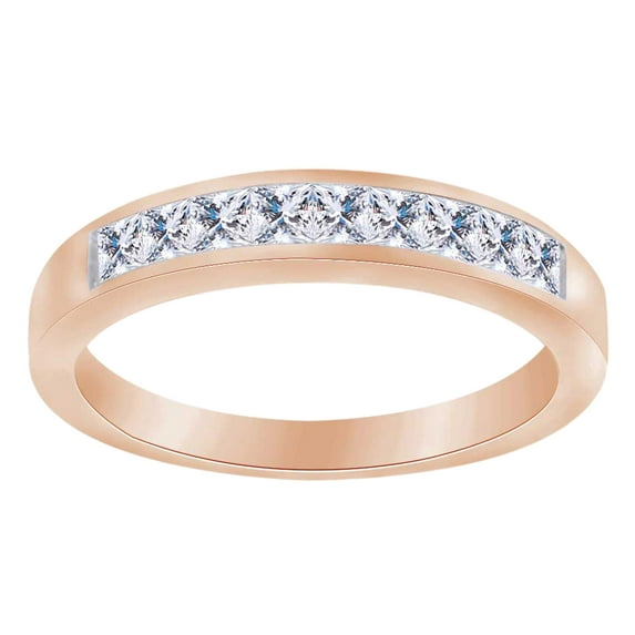 Princess Cut White Diamond (1 Cttw) Engagement Wedding Band Ring In 14K Solid Rose Gold