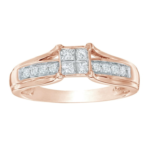 AFFY Princess Cut White Diamond Engagement Ring in 10k Rose Gold