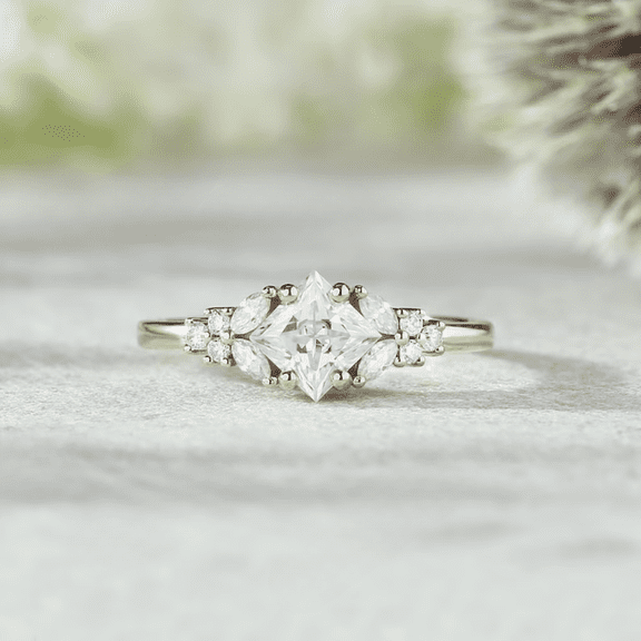 Princess Cut White Diamond Engagement Ring in 14k Rose Gold Vermeil - Proposal Wedding Ring - Birthday Gift Mum