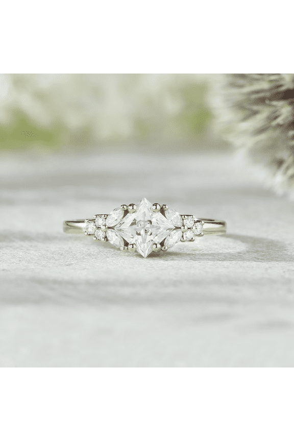 Princess Cut White Diamond Engagement Ring in 14k Rose Gold Vermeil - Proposal Wedding Ring - Birthday Gift Mum