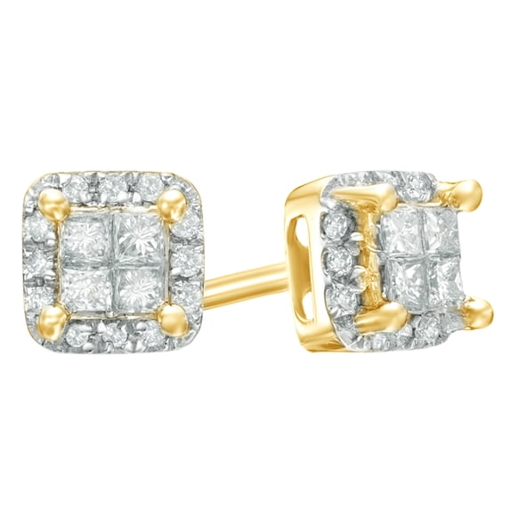 AFFY Princess-Cut White Diamond Frame Stud Earrings in 14K Yellow Gold (0.25 Cttw )