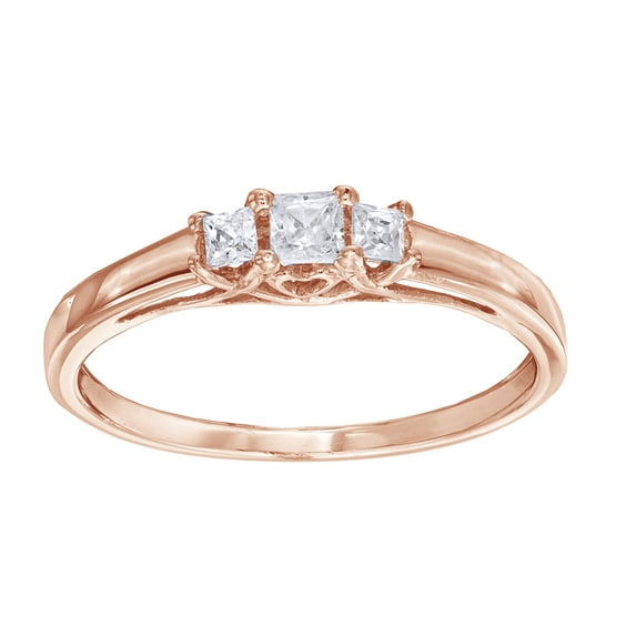AFFY Princess Cut White Diamond Three Stone Engagement Ring in 10k Rose Gold