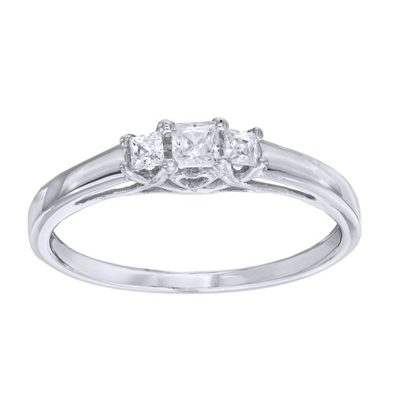 AFFY Princess Cut White Diamond Three Stone Engagement Ring in 10k White Gold