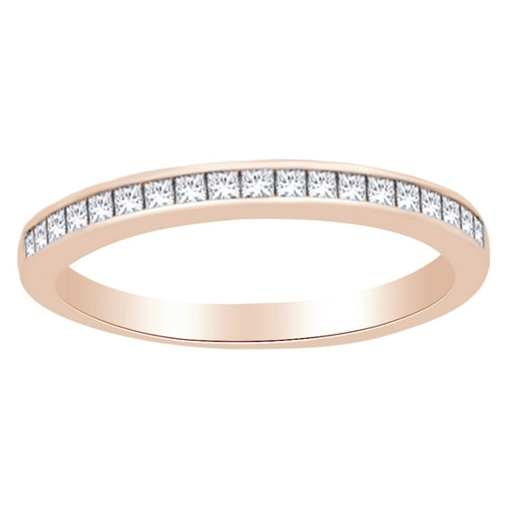 AFFY Princess Cut White Natural Diamond (0.4 cttw) Half Eternity Band Ring In 14K Solid Rose Gold