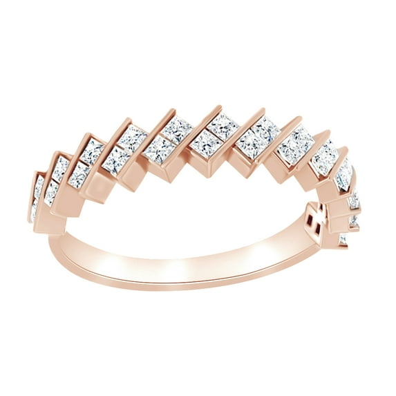 AFFY Princess Cut White Natural Diamond Anniversary Band Ring In 14K Solid Rose Gold (0.5 Ct), Size-13.5