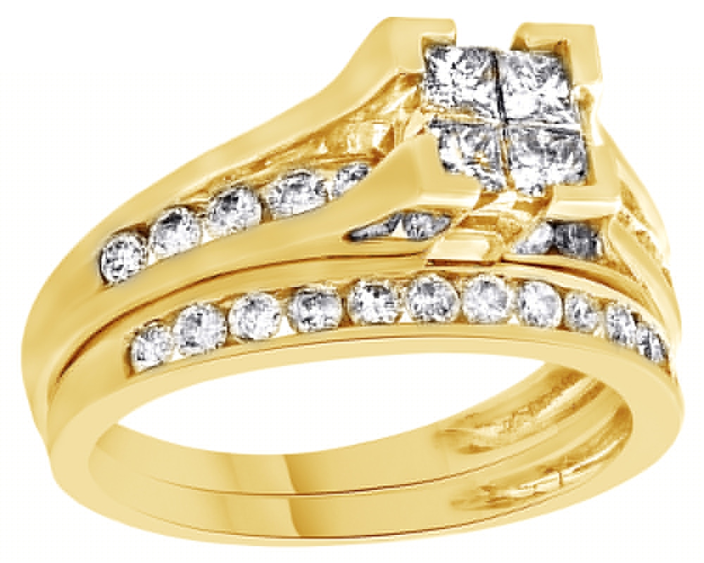 thumbnail image 1 of AFFY Princess Cut White Natural Diamond Bridal Engagement Wedding Ring Set In 14K Solid Yellow Gold, 1 of 1