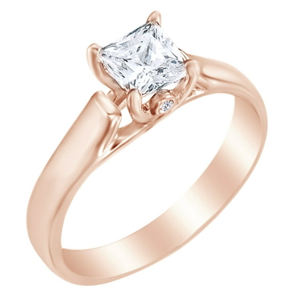 AFFY Princess Cut White Natural Diamond Engagement Ring in 10k Rose Gold (0.25 Cttw) Ring Size : 12