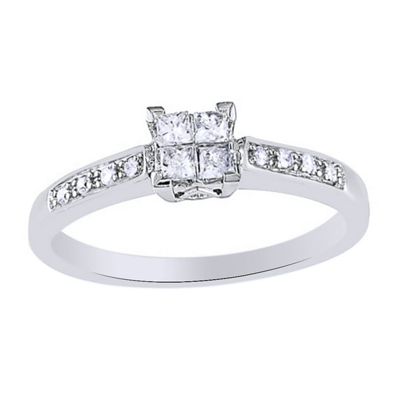 AFFY Princess Cut White Natural Diamond Engagement Ring in 10k White Gold