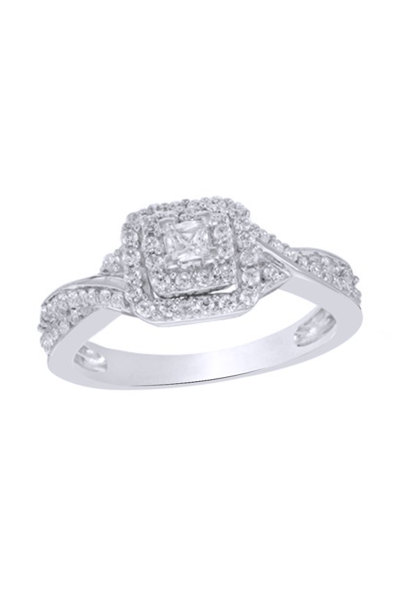 Princess Cut White Natural Diamond Frame Engagement Ring in 10k White Gold (0.33 Cttw)