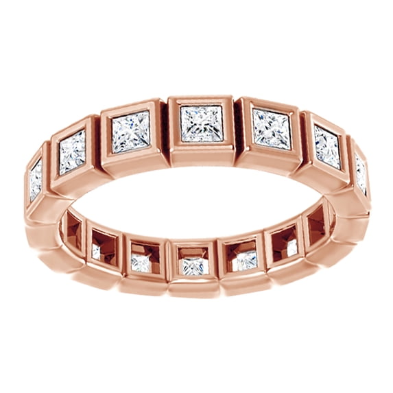 AFFY Princess Cut White Natural Diamond Full Eternity Band Ring In 14K Solid Rose Gold (0.9 Ct), Size-13.5