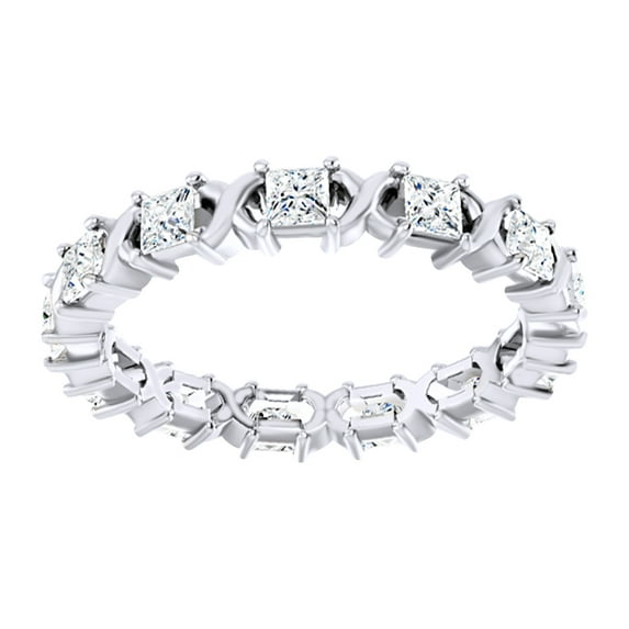 AFFY Princess Cut White Natural Diamond Full Eternity Band Ring In 14K Solid White Gold (0.75 Ct), Size-5.5