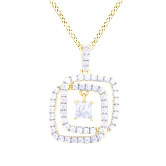 AFFY Princess Cut White Natural Diamond Interlocking Square Pendant Necklace In 14K Solid Yellow Gold (3/4 Ct)