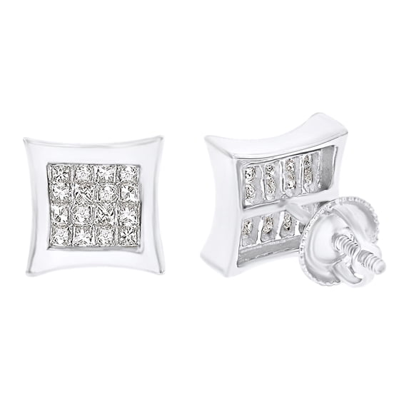 AFFY Princess Cut White Natural Diamond Kite Stud Earrings In 14k White Gold (0.65 cttw )