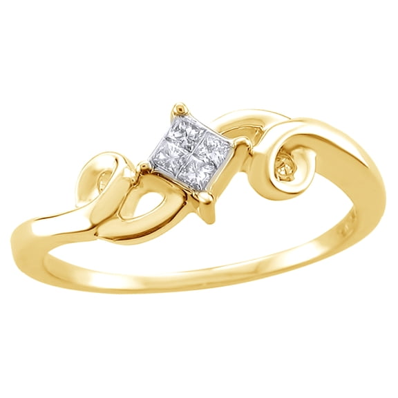 AFFY Princess Cut White Natural Diamond Looping Promise Ring in 14k Yellow Gold
