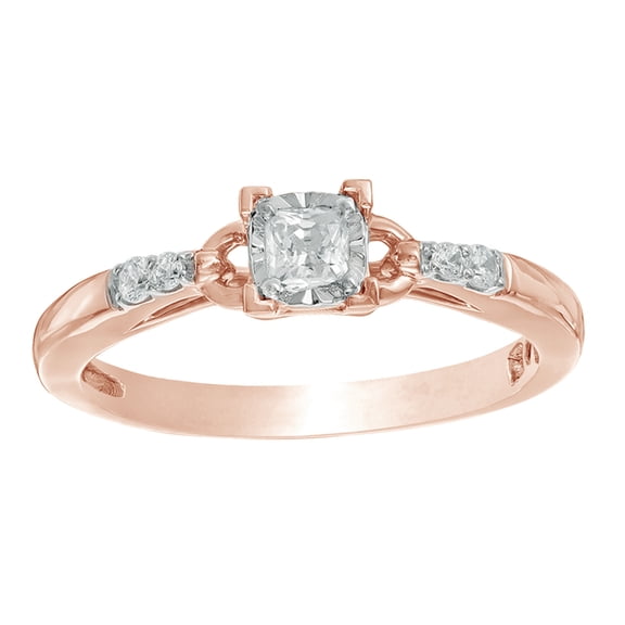 AFFY Princess Cut White Natural Diamond Promise Ring in 10k Rose Gold