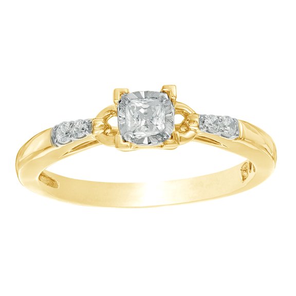 AFFY Princess Cut White Natural Diamond Promise Ring in 10k Yellow Gold