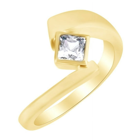 AFFY Princess Cut White Natural Diamond Solitaire Engagement Ring in 14k Yellow Gold (0.5 Cttw) Ring Size : 8