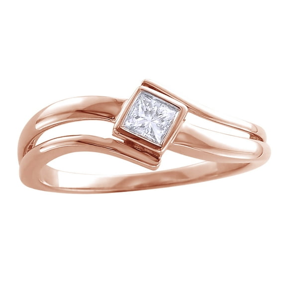 AFFY Princess Cut White Natural Diamond Solitaire Promise Ring in 14k Rose Gold