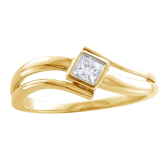 AFFY Princess Cut White Natural Diamond Solitaire Promise Ring in 14k Yellow Gold