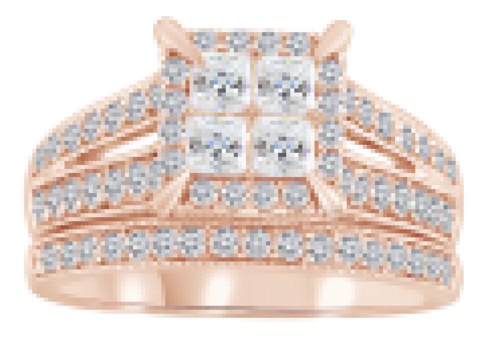 thumbnail image 1 of AFFY Princess Cut White Natural Diamond Square Cluster Shank Ring In 14K Solid Rose Gold (1.5 Ct), 1 of 1