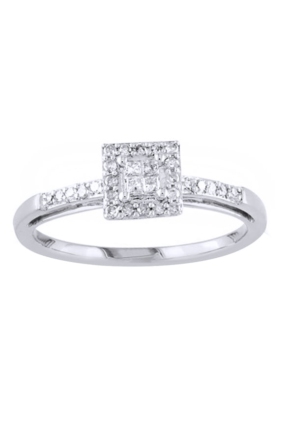 Princess Cut White Natural Diamond Square Frame Engagement Ring in 10k White Gold (0.2 Cttw)