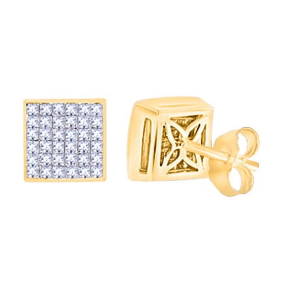 AFFY Princess Cut White Natural Diamond Square Stud Earrings In 14K Solid Yellow Gold (1.65 Ct)
