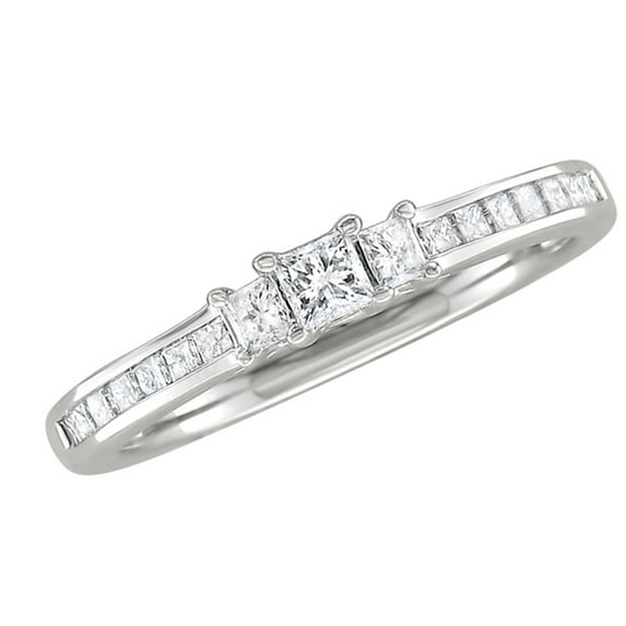 AFFY Princess Cut White Natural Diamond Three Stone Engagement Ring in 14k Solid Gold (0.5 cttw)