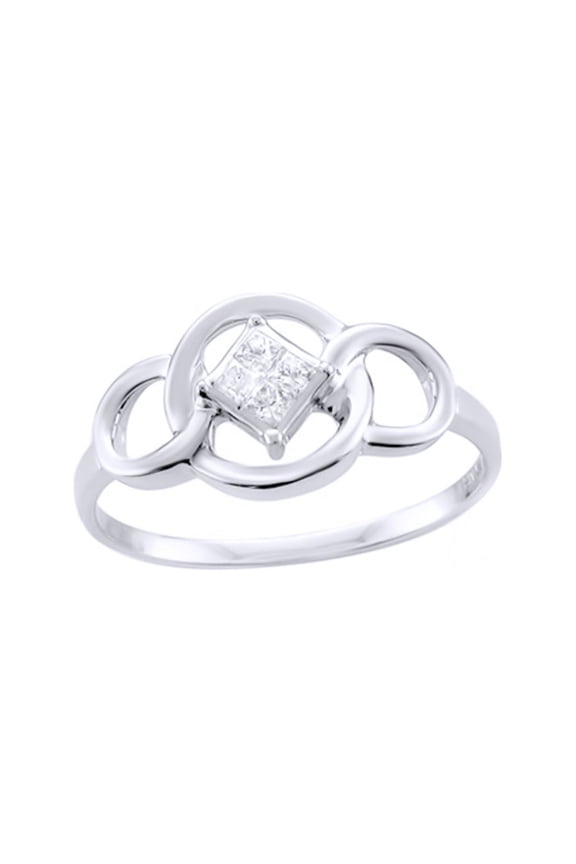 Princess Cut White Natural Diamond Triple Interlocking Circle Promise Ring in 14k White Gold