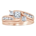 thumbnail image 1 of AFFY Princess Cut White Natural Three Stone Bypass Wedding Ring Set In 14K Solid Rose Gold (1 Ct), 1 of 1