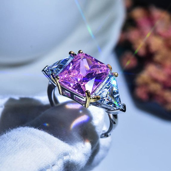 Princess Cut Zircon Ring In Sterling Silver With Pink And White Stones Sizes 6 7 8 9 10 For Everyday Gift Idea