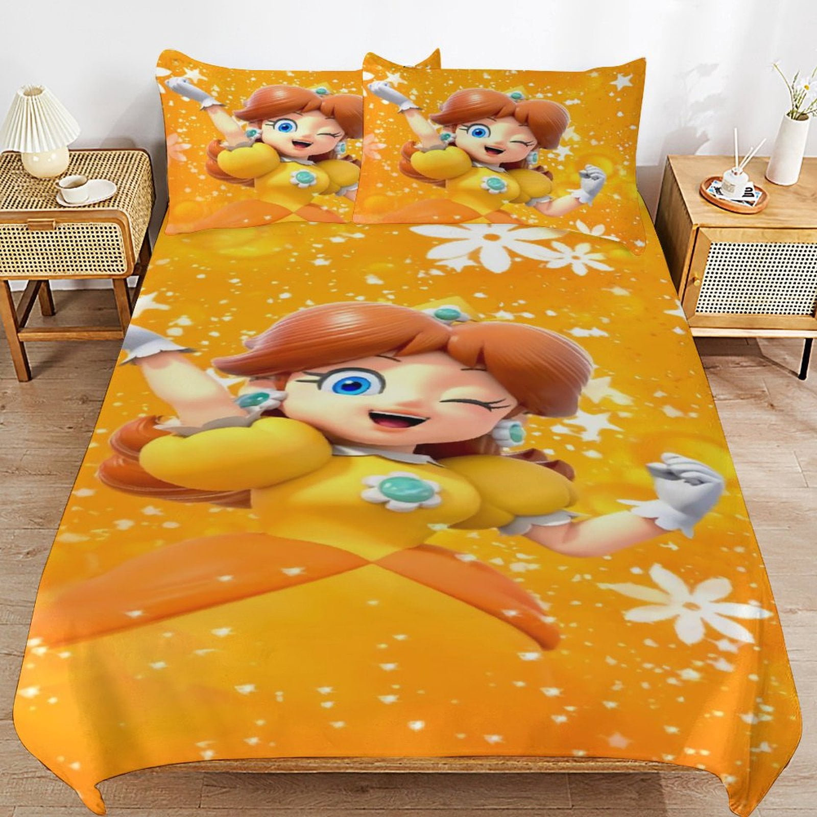 Princess Daisy Duvet Cover 3 Pcs Set Cute Kids Comforter Cover with 2 ...