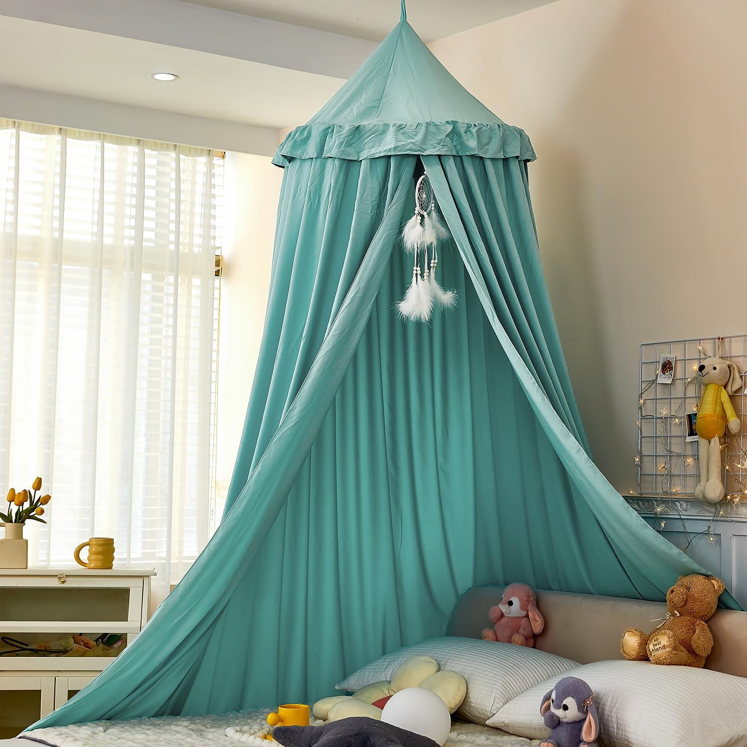 Princess Decor Canopy for Kids Bed, Soft and Durable Bed Canopy for Girls Room Tent Canopy Dreamy Mosquito Net Bedding, Children Reading Nook Canopies Indoor (Grey)