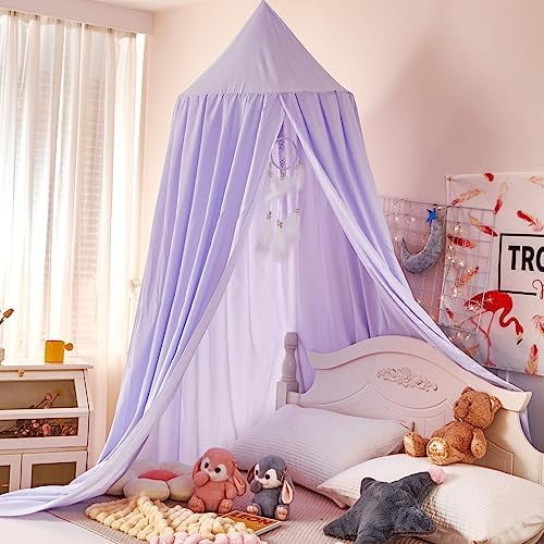Princess Decor Canopy for Kids Bed, Soft and Durable Bed Canopy for Girls Room Tent Canopy Dreamy Mosquito Net Bedding, Children Reading Nook Canopies Indoor(Purple)
