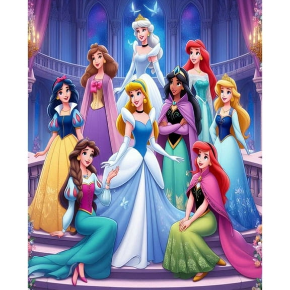 Princess Diamond Painting Kits for Adults 5D DIY Round Diamond Number Kits with Full Drill 12X16 Inch Cartoon Diamond Embroidery Paintings Great for Home, Office, Wall Decor