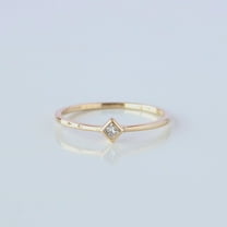 Princess Diamond Solitaire Ring, Dainty Band Ring, Thin Band Ring, Delicate Ring, Bezel Set Ring, Cubic Zirconia Ring