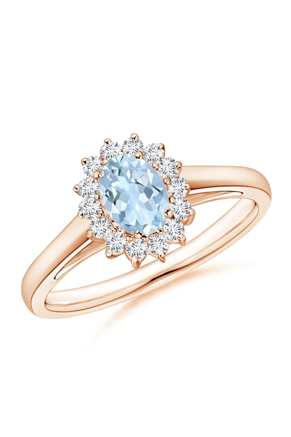 Princess Diana Inspired 925 Silver Rose Plated 1.20 Ctw Aquamarine Women Ring