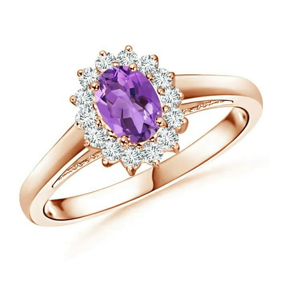 Princess Diana Inspired 925 Silver Rose Plated 1 Ctw Amethyst Women Ring
