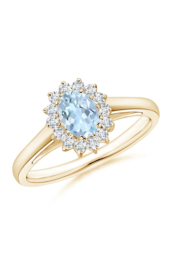 Princess Diana Inspired 925 Silver Yellow Plated 1.20 Ctw Aquamarine Women Ring