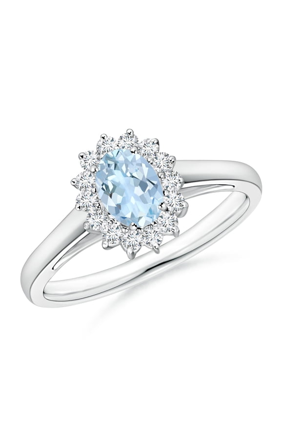 Princess Diana Inspired 925 Sterling Silver 1.20 Ctw Oval Aquamarine Gemstone Women Solitaire Accents Ring