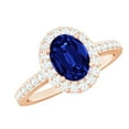 thumbnail image 1 of Rosec Jewels Princess Diana Inspired Lab Created Blue Sapphire Ring with Diamond Halo (3 CT, AAAA Grade), 10K Rose Gold, US 5.50, 1 of 8