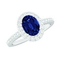 thumbnail image 1 of Rosec Jewels Oval Shaped Lab Grown Blue Sapphire and Diamond Ring - Halo Engagement Ring for Women - AAAA Quality Certified, 14K White Gold, US 9.50, 1 of 9